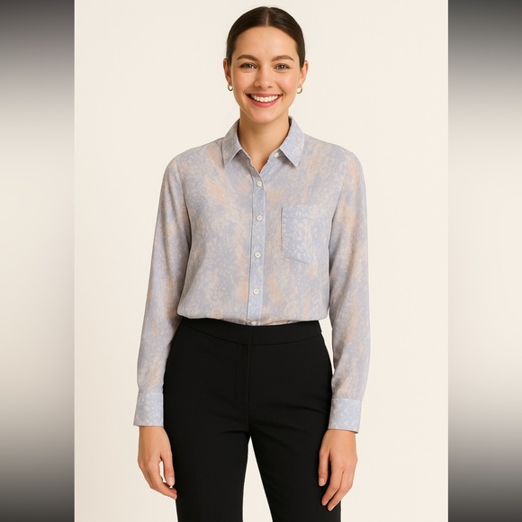 Nine West Abstract Watercolor Button-Down Blouse — Size XS - Picture 1 of 7